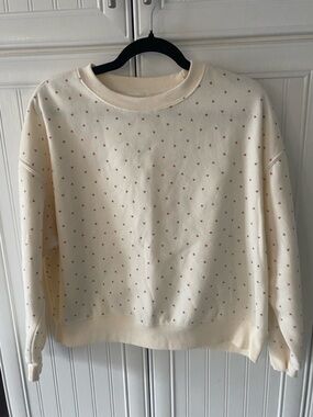Pink Rose Cream Crewneck Sweater with Pink Heart Print